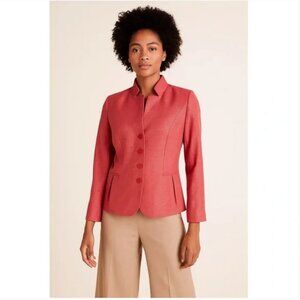 Santorelli Italian Salmon Caryn Pleated Dart Bodice Button Front Cropped Blazer